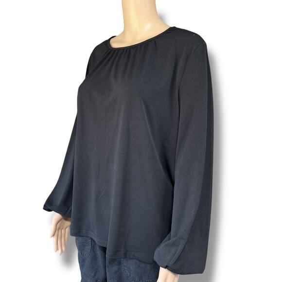 H&M Womens Blouse Top Shirt Pullover Balloon Sleeve Stretch Relaxed Fit Black M - Picture 6 of 12